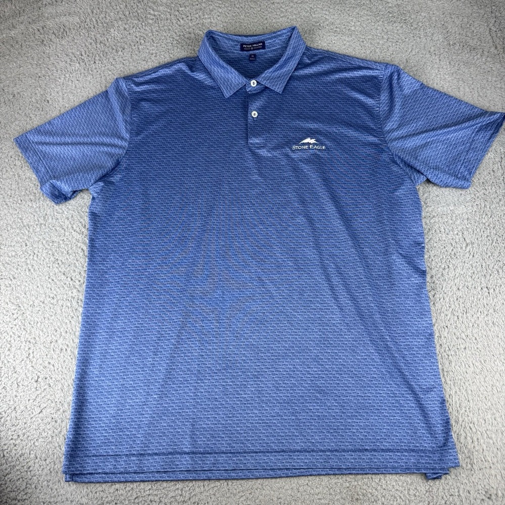 Peter Millar Crown Crafted Golf Polo Shirt Men's XL Blue Geoemetric Cars Racing